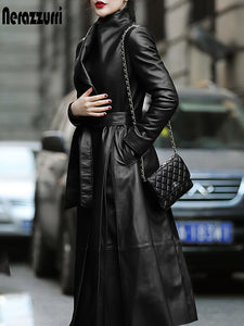 Feminine leather coat